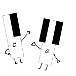 Two piano notes waving at each other